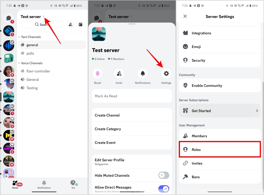 Open Role Settings in Discord Mobile App