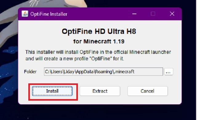 install java for optifine