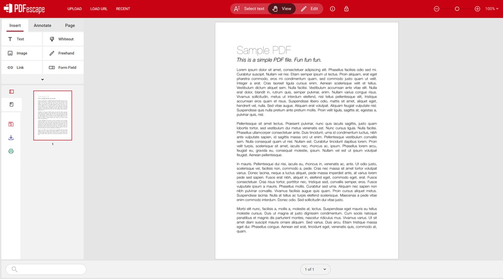 Editing a sample pdf in PDF Escape PDF editor online