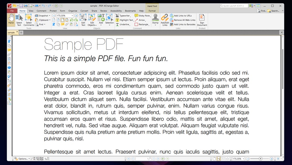 Editing a sample pdf in PDF XChange PDF Editor