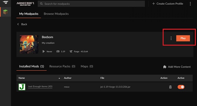 Play Minecraft with Mods in CurseForge