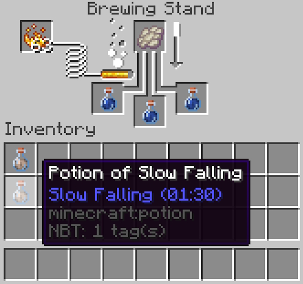 Brewing a Potion of Slow Falling in Minecraft