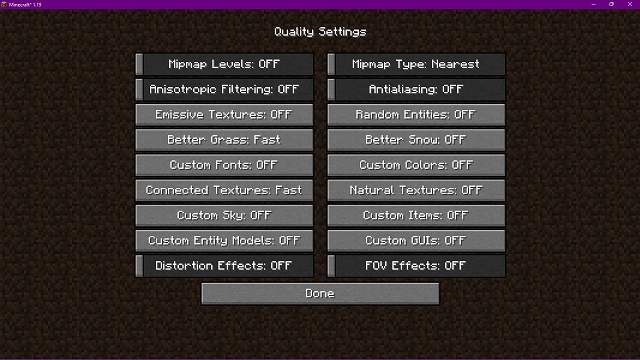 Quality Settings Optifine Minecraft 1.19
