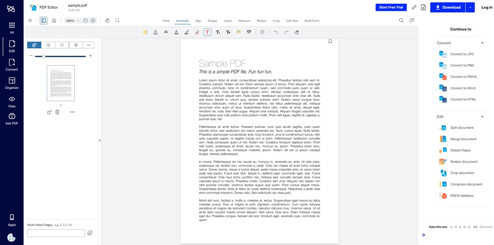 Xodo PDF editor online editing PDF