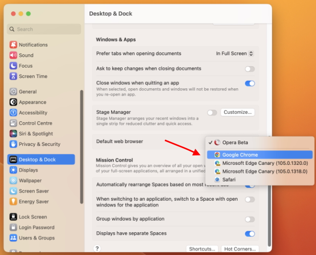 change default browser from safari to chrome mac