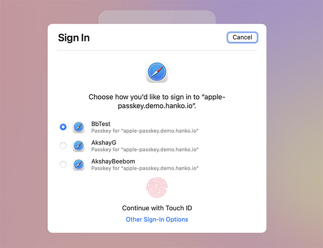 choose account for sign in with passkey on mac