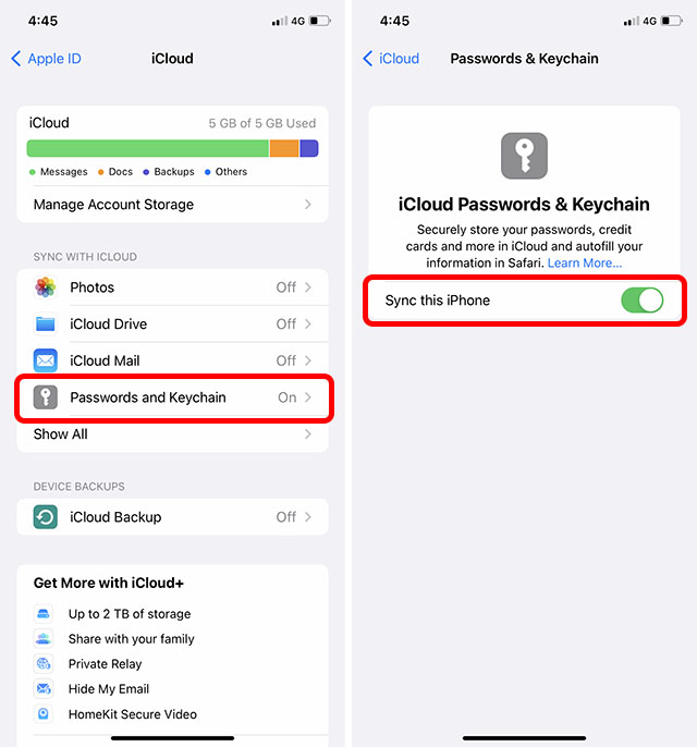 enable icloud sync for keychain