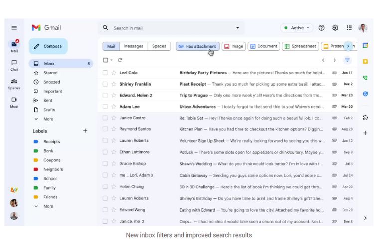 Gmail erhält einen frischen Look mit Chat, Spaces und MeetBereichen