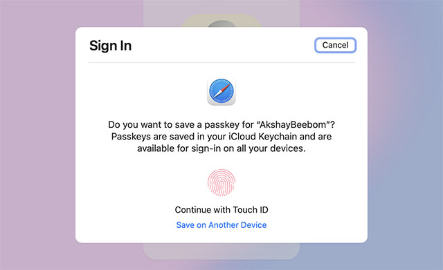 use touch id to authenticate and save passkey