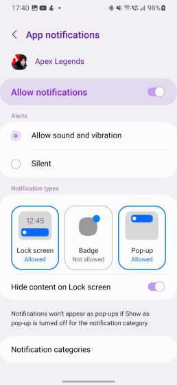 blocked notifications one ui 5