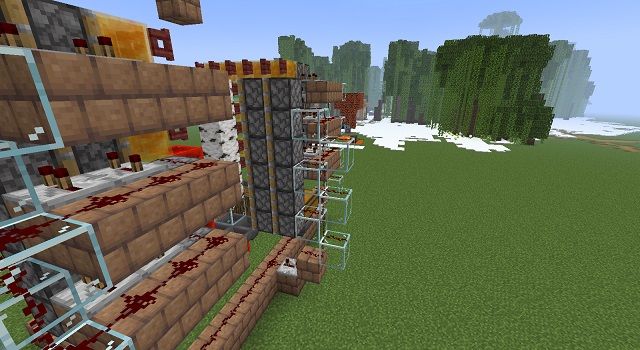 Glass Staircase for Log Pusher in Minecraft Tree Farm