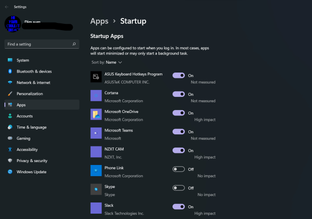 startup apps in windows 11 settings