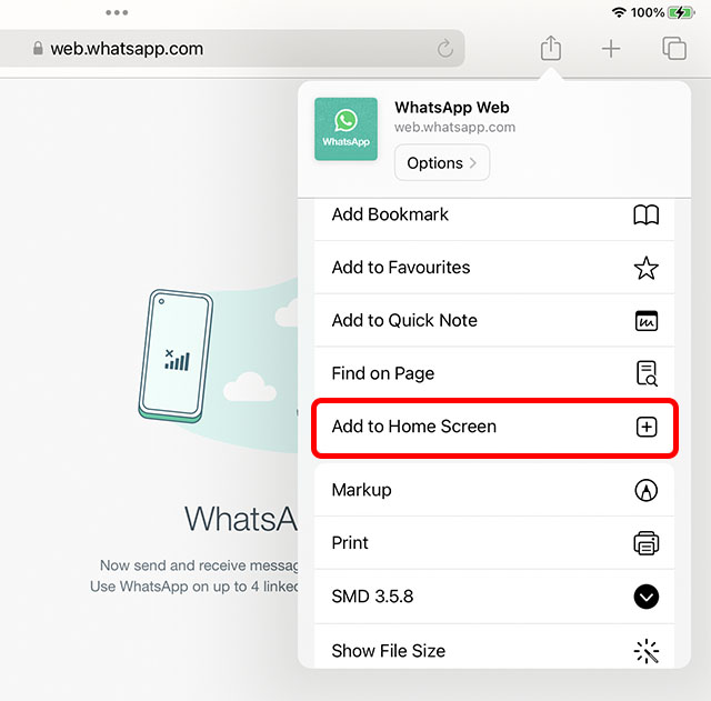 add whatsapp to home screen ipad