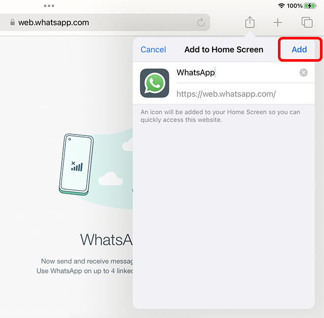 add whatsapp to home screen on ipad