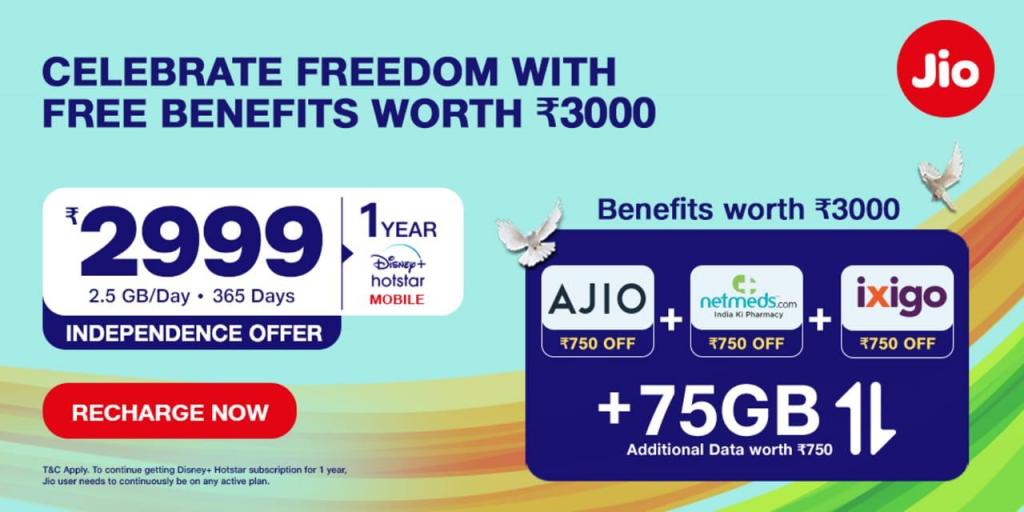 Jio Rs 2999 independence day offer
