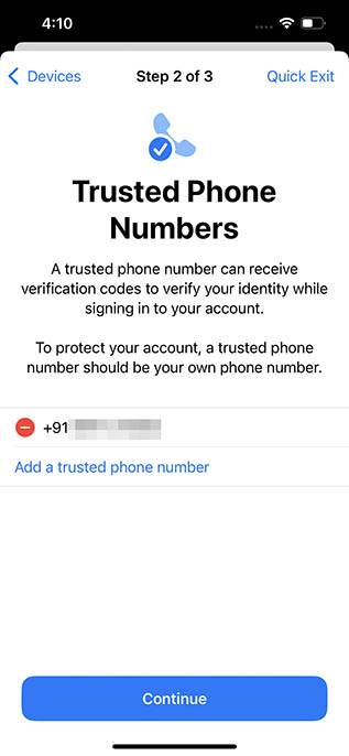 Überprüfen Sie die Sicherheitsprüfung für vertrauenswürdige Telefonnummern