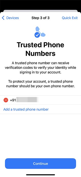 manage trusted phone numbers security check