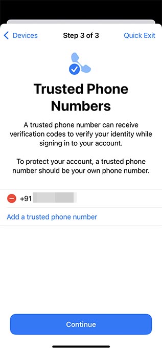 manage trusted phone numbers safety check