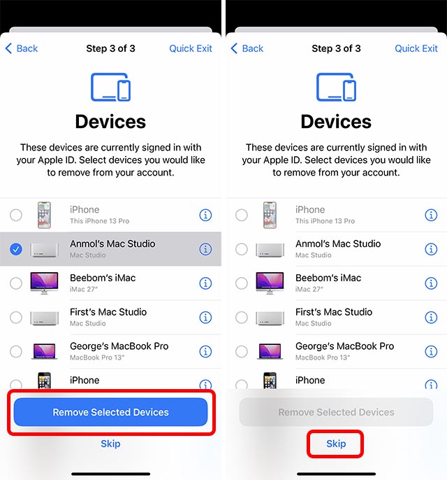remove devices from apple id safety check