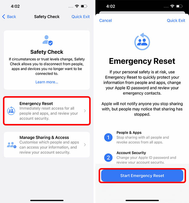 start emergency reset iphone