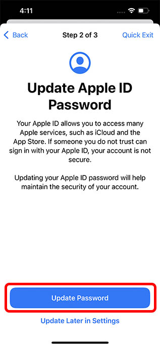 update Apple ID password security check