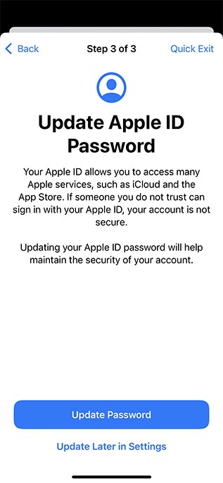 update Apple ID password security check