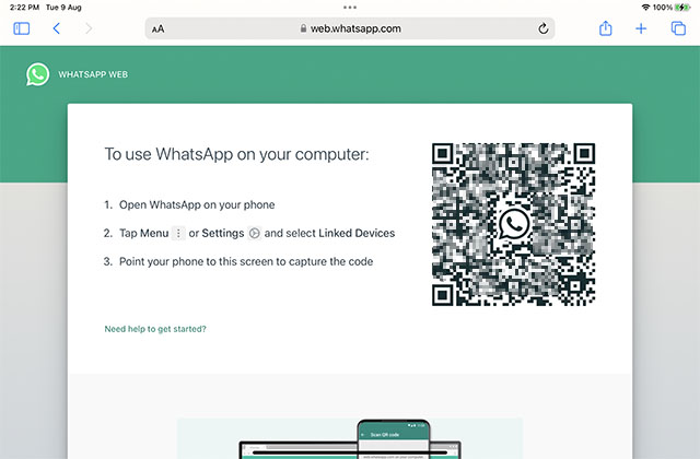 whatsapp web on ipad qr code