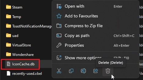 2. Delete the 'IconCache.db' file