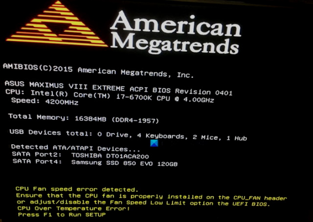 CPU Fan Speed Error Detected: Press F1 to run setup