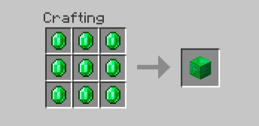 Crafting Recipe of a Block of Emerald
