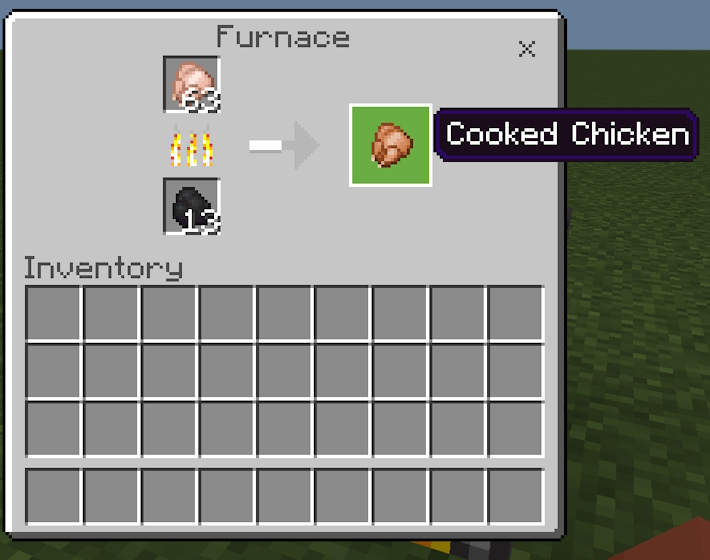 Cooking raw chicken in a furnace in Minecraft