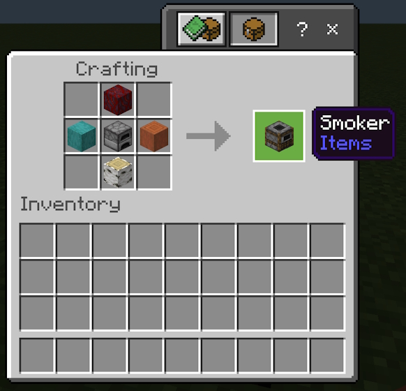 Crafting recipe for a smoker in Minecraft