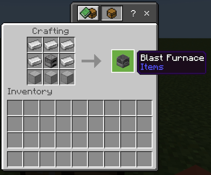 Crafting recipe for a blast furnace 