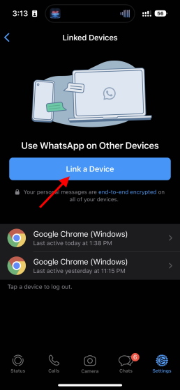 link a device button ios