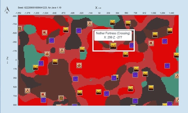 Location of the Nether Fortress in the Seed Map