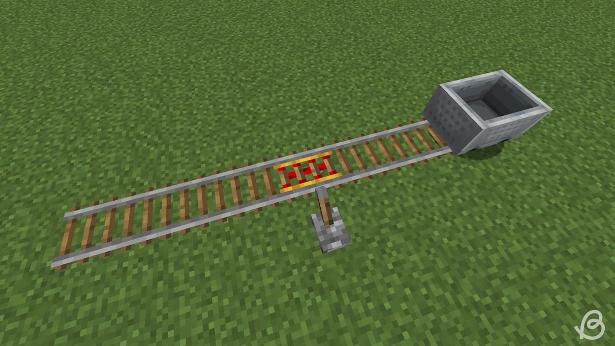Powered rail in the center is activated and minecart placed on one end