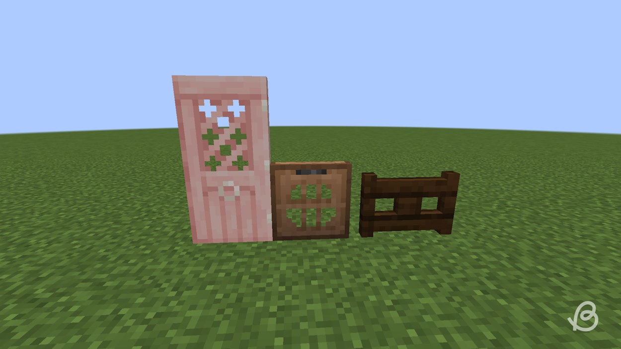Wooden door, trapdoor and a fence gate