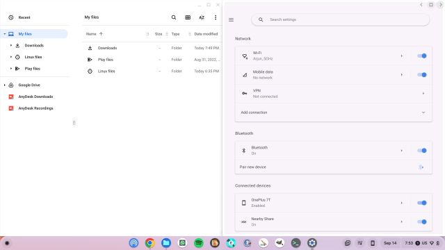 Split screen on a Chromebook showing the maximize button.