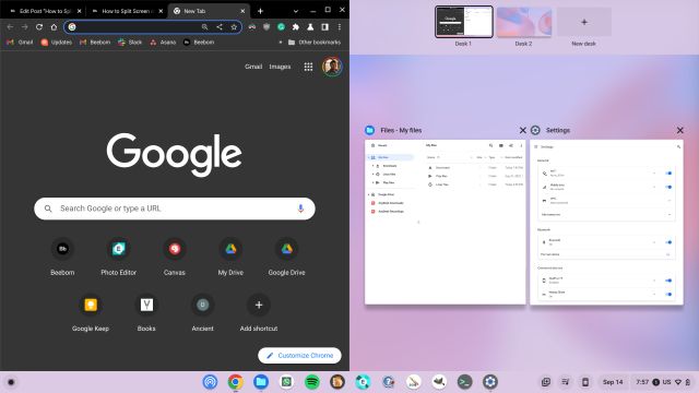 Split screen on a Chromebook with touchpad gestures