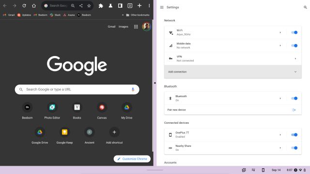 Split screen on a touchscreen Chromebook