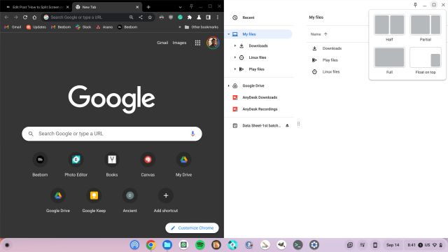 split windows on  chromeos