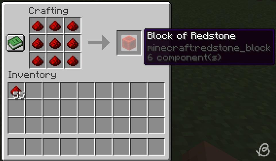 Block of redstone crafting recipe in Minecraft