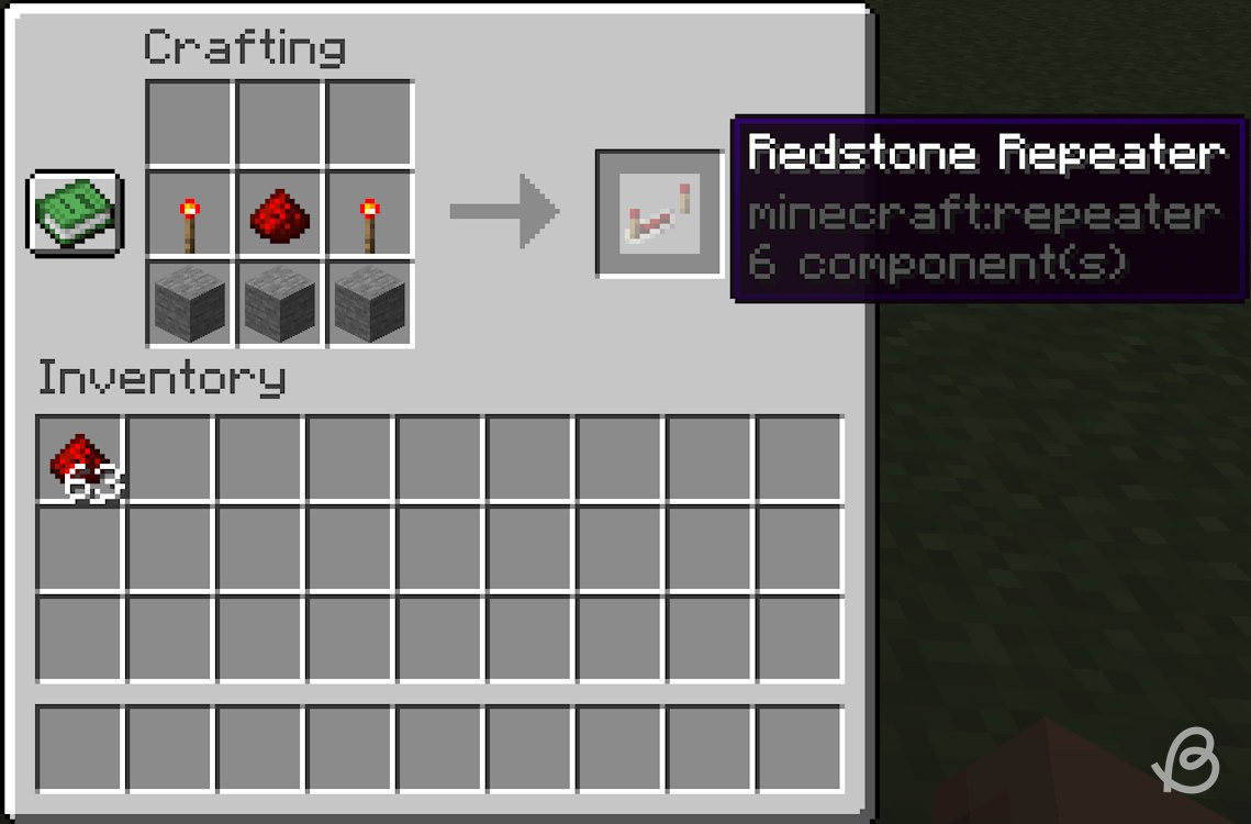 Redstone repeater crafting recipe in Minecraft