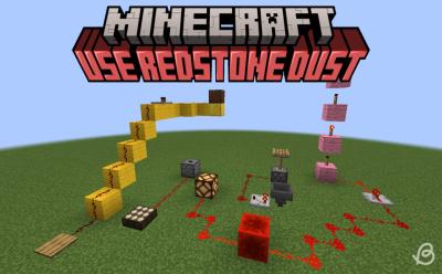 Various redstone components connected by redstone dust in Minecraft