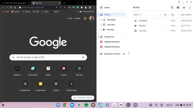 Split screen on a Chromebook with touchpad gestures