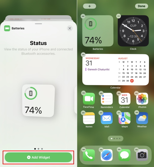 add battery percentage widget on iphone home screen