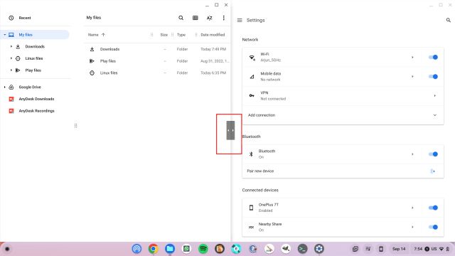Разделение экрана на Chromebook с помощью сочетаний клавиш