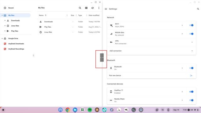 Split screen on a Chromebook with keyboard shortcuts