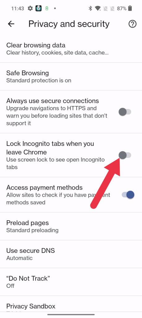 Google Chrome Lock Incognito tabs when you leave Chrome option