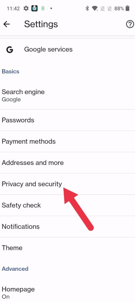 Google Chrome privacy and security settings